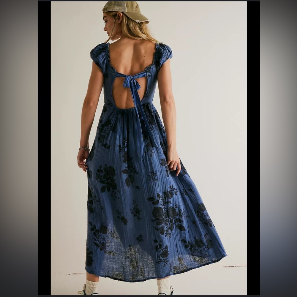 ♥️NWT FREE PEOPLE FORGET ME NOT MIDI DRESS IN OCEANA